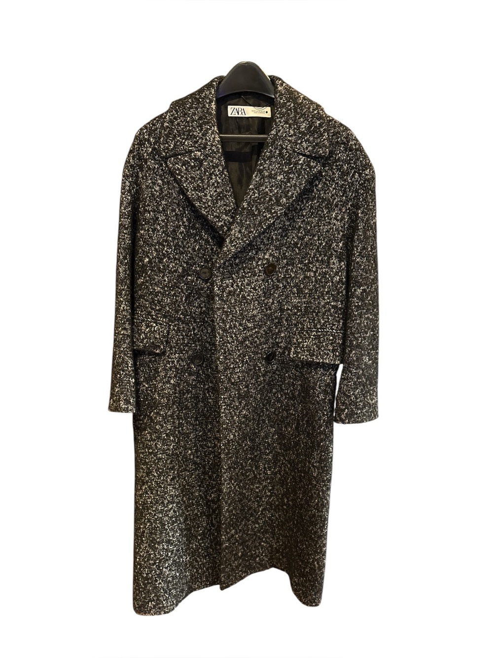 Zara Women’s Black & White Tweed Overcoat, size XS